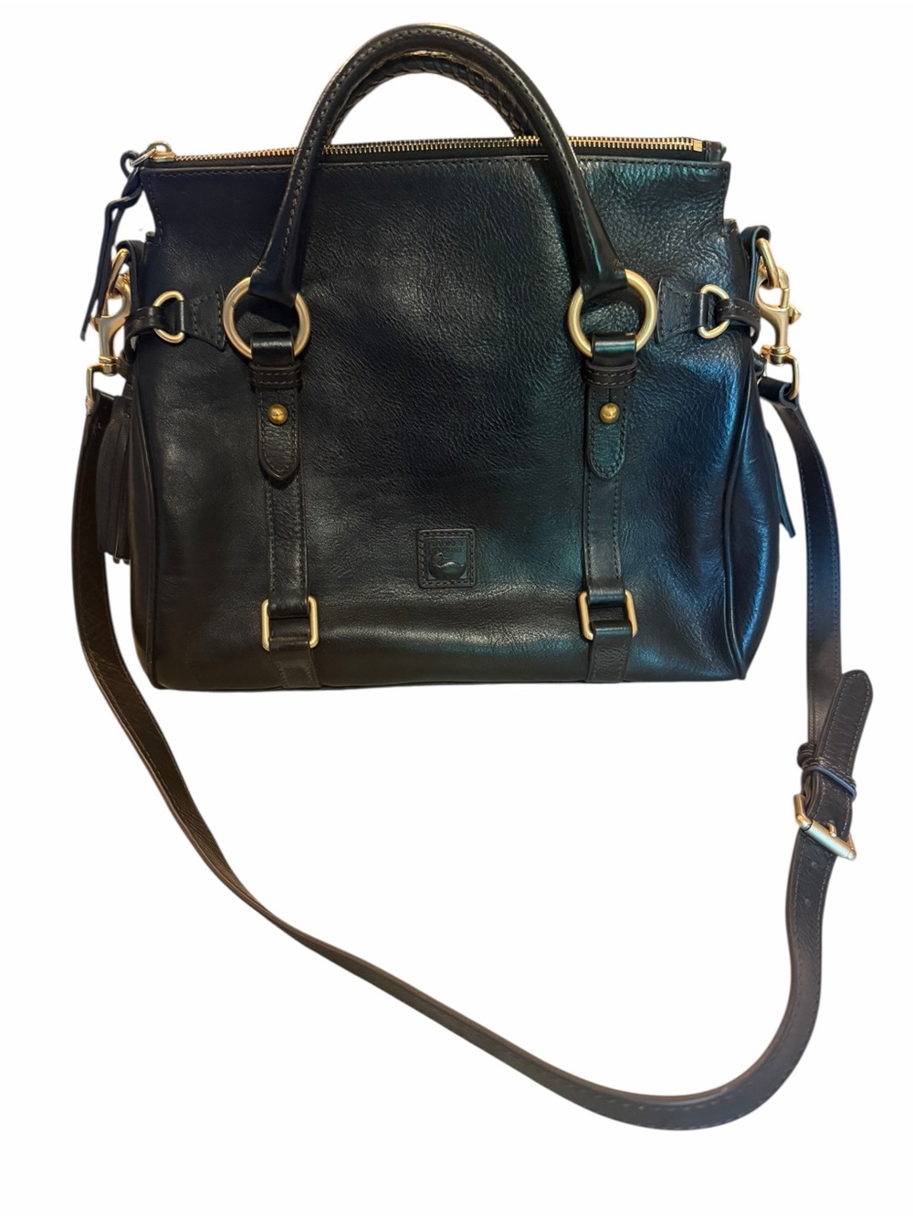Dooney & Bourke  Florentine Black Italian Leather Satchel with Crossbody Strap